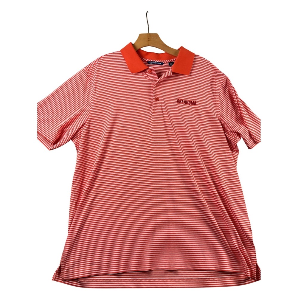 Cutter Buck Oklahoma Striped Polo Shirt Mens XL Orange‎  Short Sleeve Collared - Picture 2 of 6